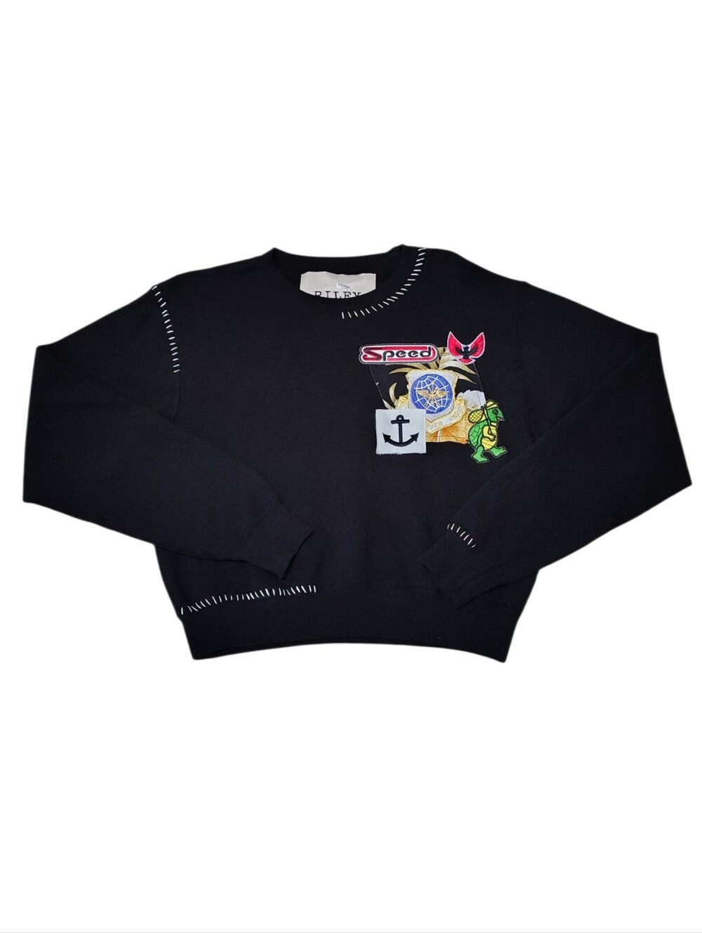 RILEY 1880 All Patched Up Patchwork Vintage Crew Neck Sweatshirt S 100% Cotton